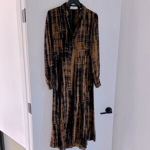 A.L.C. Black and Brown Long Sleeve Midi Dress